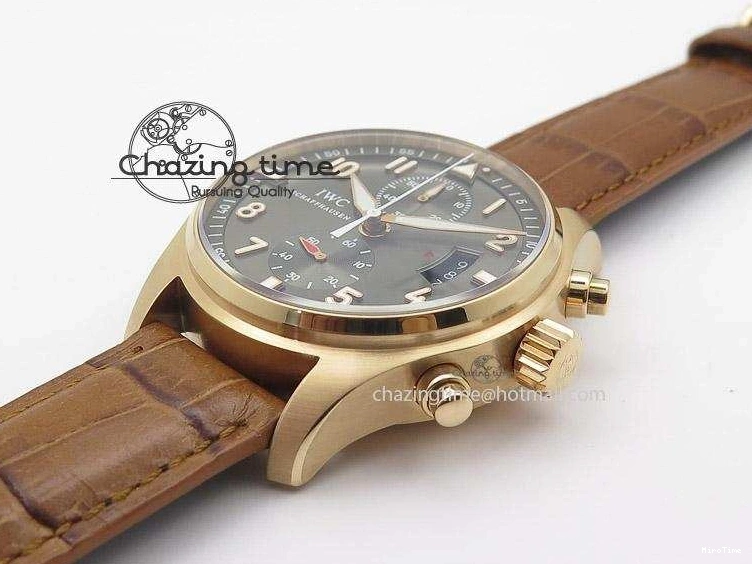 MIROTIME 0131 Youthful Pilot Chrono RG 3878 Gray Dial on Light Brown Leather Strap A 7394